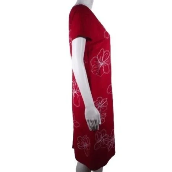 Talbots Dress Womens Size 4 Linen Blend Asian Floral Short Sleeve Lined Red Whit - Picture 3 of 11